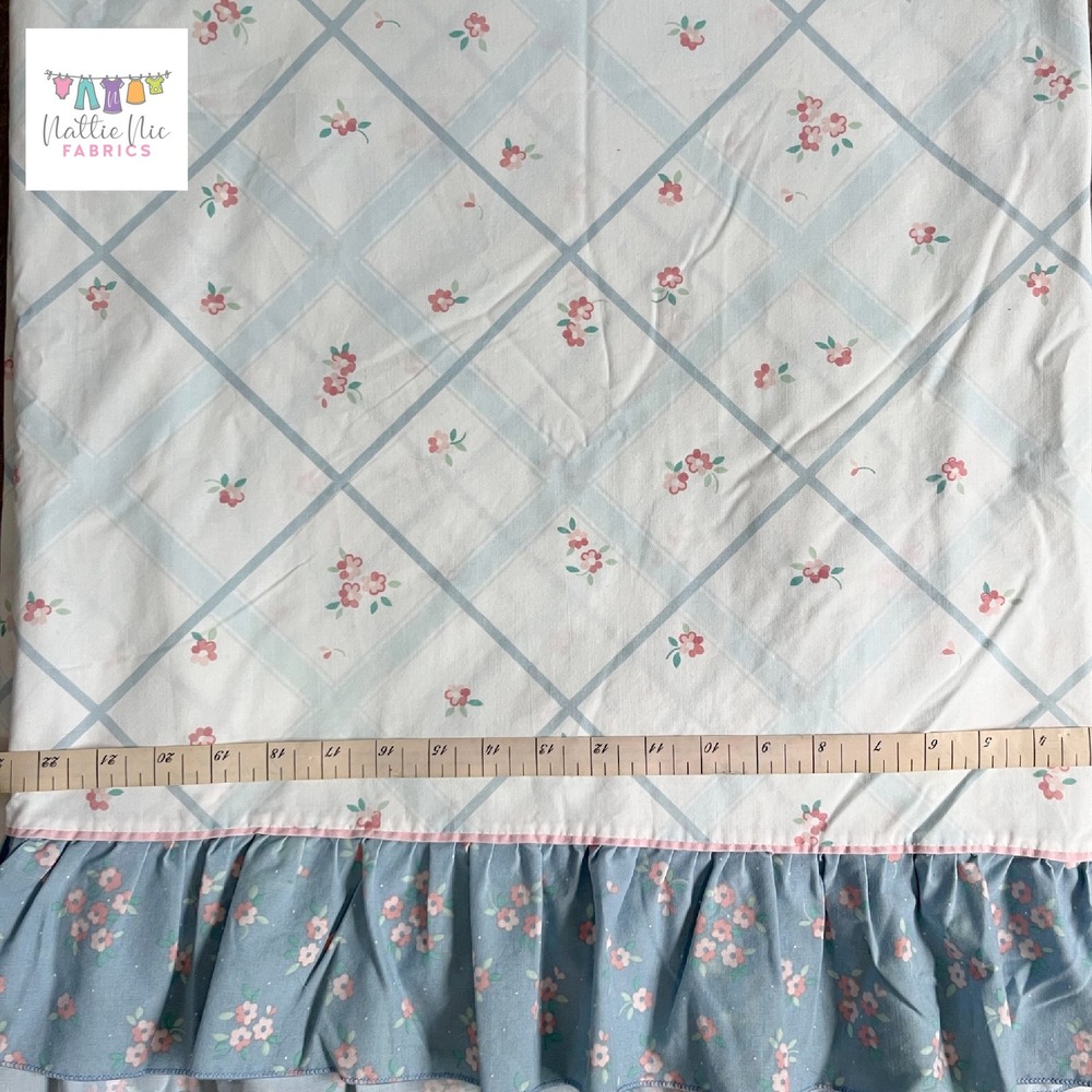 Vintage Full Size Flat Sheet with blue ruffle cottagecore shabby chic‎ - Picture 2 of 4